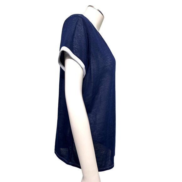 American Eagle Outfitters Sheer Short SleeDark Navy Blue Sheer T Shirt Size Larg - Picture 4 of 11